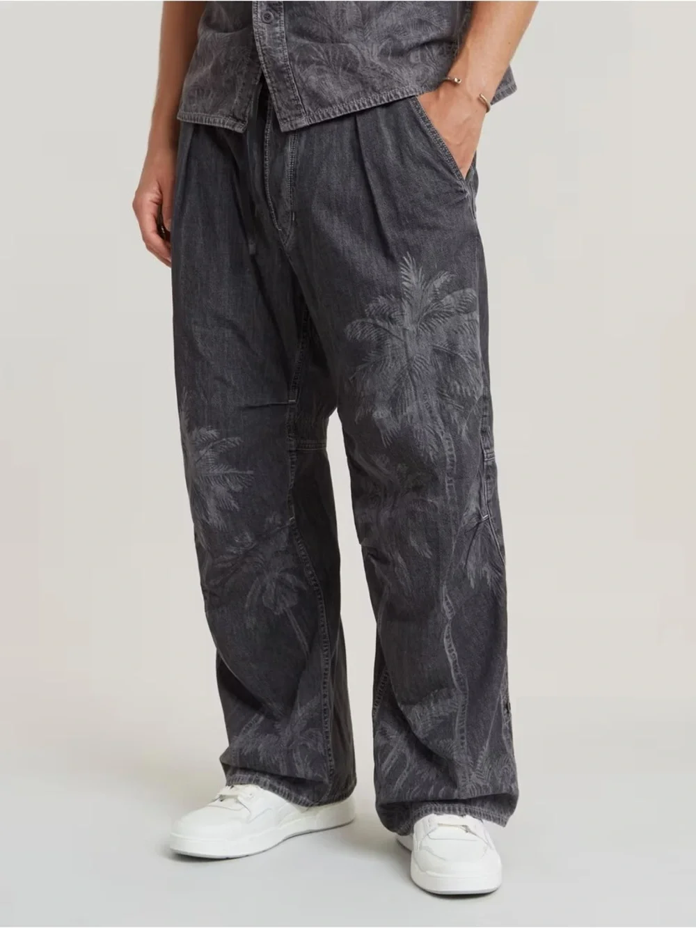 G Star Raw Palm Pleated Denim Pants Gray Wash NWT Button Fly Mens 35x30